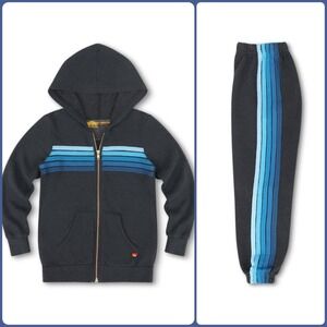 NEW Aviator Nation Kids 5 Stripe Charcoal Blue Hoodie Sweatpants Set Size 12
